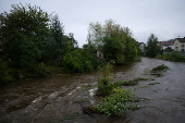 A view shows the flooded river Grosse Gusen after heavy rainfalls, in Gallneukirchen