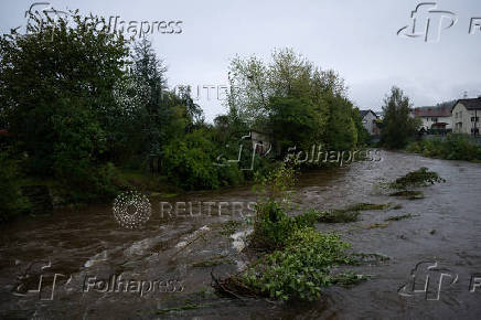 A view shows the flooded river Grosse Gusen after heavy rainfalls, in Gallneukirchen