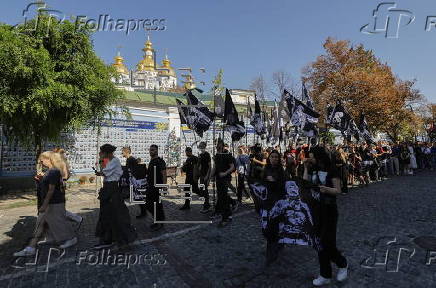 Ukrainians take part in procession for the 'Day of Defenders of Ukraine' in Kyiv