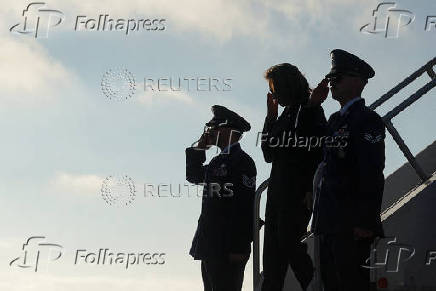 Democratic presidential nominee and U.S. Vice President Kamala Harris arrives in Los Angeles, California