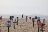 NGO Rio de Paz protests against children shot dead during police operations, at Copacabana beach in Rio de Janeiro