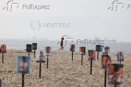 NGO Rio de Paz protests against children shot dead during police operations, at Copacabana beach in Rio de Janeiro