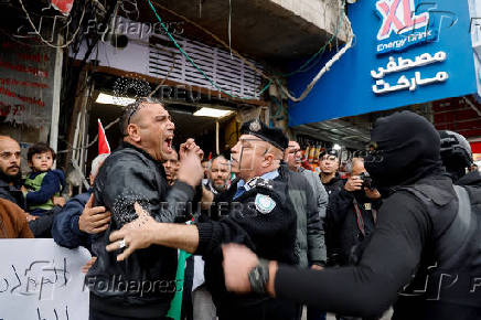 Palestinians demonstrate against Jenin camp shooting between security forces and militants, in Jenin