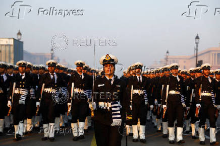 Indian soldiers march during a rehearsal for the upcoming Republic Day parade in New Delhi