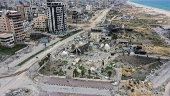 A drone view shows the remains of Al Hassaina Mosque which was destroyed in an Israeli strike during the war, amid a ceasefire between Israel and Hamas, in Gaza City