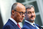 Bavarian State Prime Minister Soeder of the CSU and CDU leader Friedrich Merz hold a press conference, in Berlin