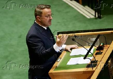 O vice-primeiro-ministro do Luxemburgo, Xavier Bettel, discursa na AGNU 79 em Nova Iorque.