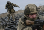 Ukrainian servicemen attend a training near the town of Siversk