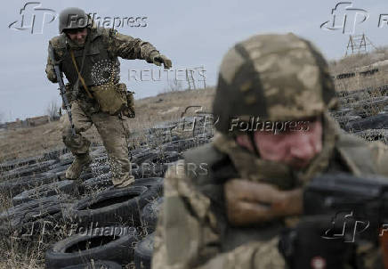 Ukrainian servicemen attend a training near the town of Siversk