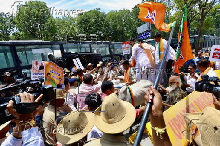 India's Bharatiya Janata Party stage protests against the hike in petrol and diesel prices