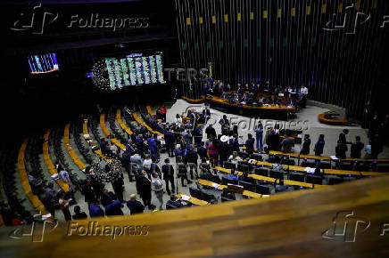 A general view of the plenary chamber of deputies during a session at the National Congress in Brasilia