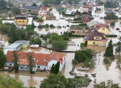 A drone view shows the flood-affected area in Ostrava