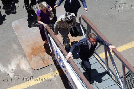 Chile's President Gabriel Boric and France's President Emmanuel Macron visit icebreaker 'Almirante Viel', in Valparaiso