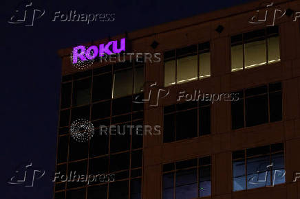 FILE PHOTO: The Roku company logo is displayed on a building in Austin, Texas