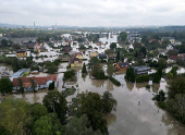 A drone view shows the flood-affected area in Ostrava