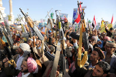 Protesters show support to Lebanon?s Hezbollah and Palestinians in the Gaza Strip, in Sanaa