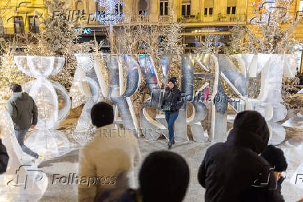 People visit Christmas market in Zagreb