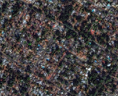 A satellite image shows houses before devastating wildfires, in Altadena