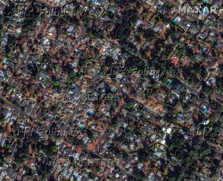 A satellite image shows houses before devastating wildfires, in Altadena