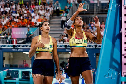 Fase preliminar de vlei de praia feminino, nas Olimpadas de Paris 2024