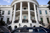 U.S. President Joe Biden's motorcade waits outside the White House in Washington