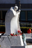 Scene outside the Gemelli Hospital in Rome