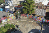 Vista de drone do Beco do Batman no bairro da Vila madalena
