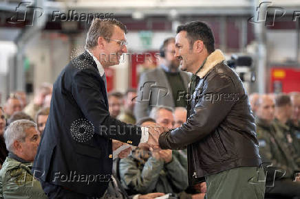 Argentina's Minister of Defence Luis Alfonso Petri arrives at Skrydstrup Airport where he meets with Denmark's Minister of Defence Troels Lund Poulsen, in Jutland
