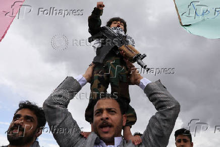 Protesters rally in solidarity with Palestinians in Gaza, in Sanaa