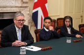 Britain's Prime Minister Keir Starmer talks to CBBC Newsround viewers in London