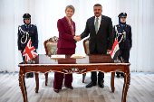 Britain's Home Secretary Yvette Cooper meets Iraq's Minister of Interior Abdul Amir Al-Shammari, in Baghdad