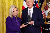 U.S President Biden gives the Presidential Citizens Medal, one of the country's highest civilian honors, during a ceremony at the White House in Washington