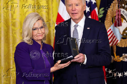 U.S President Biden gives the Presidential Citizens Medal, one of the country's highest civilian honors, during a ceremony at the White House in Washington