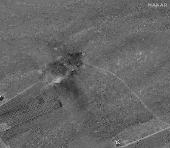 A satellite view of destroyed buildings following airstrikes, amid cross-border hostilities between Hezbollah and Israel, in northern Lebanon