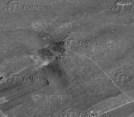 A satellite view of destroyed buildings following airstrikes, amid cross-border hostilities between Hezbollah and Israel, in northern Lebanon