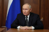 Russian President Putin makes a televised address in Moscow