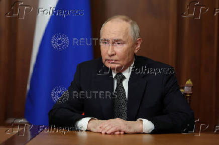 Russian President Putin makes a televised address in Moscow