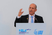 Israeli ambassador Reuven Azar gestures while speaking at the inauguration ceremony of Hela systems in Hyderabad