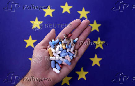 Illustration shows Euro flag and medicines