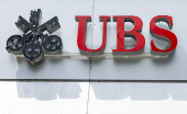 A UBS logo is pictured on the branch of the Swiss bank in Lucerne