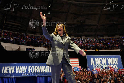 Democratic presidential nominee and U.S. Vice President Kamala Harris attends a campaign event in Madison