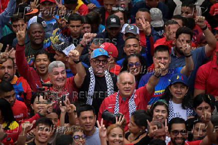 Government supporters participate in a march in support of Venezuelan President Nicolas Maduro?s victory in the July 28 elections, in Caracas