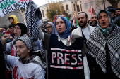 People demonstrate in support of Palestinians in Gaza, in Istanbul