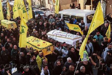 Funeral of Hezbollah fighters who were killed during hostilities with Israeli forces, in Maarakeh