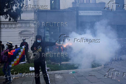 Supporters of Bolivia's former President Morales protest against food shortages and rising prices in the food basket, in La Paz