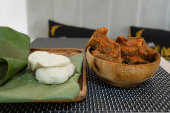 A local dish of pounded yam and efo riro is served at a restaurant in Lagos