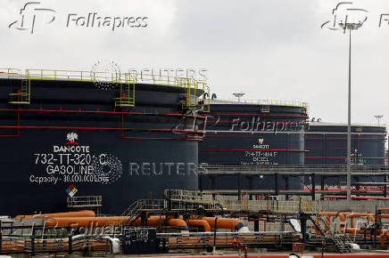 FILE PHOTO: Storage tanks are seen at the newly-commissioned Dangote petroleum refinery in Ibeju-Lekki, Lagos
