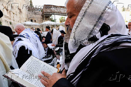 Jewish holiday of Passover at the Western Wall in Jerusalem's Old City