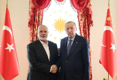 Turkish President Erdogan meets with Ismail Haniyeh, leader of the Palestinian Islamist group Hamas, in Istanbul