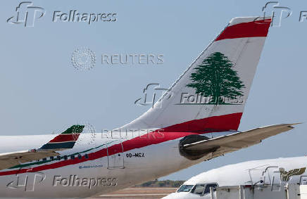 A Lebanese Middle East Airlines plane is parked on the tarmac of Beirut-Rafic Hariri International Airport